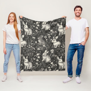 Elegant Rabbit Toile Floral Vintage Pattern (7) Fleece Blanket