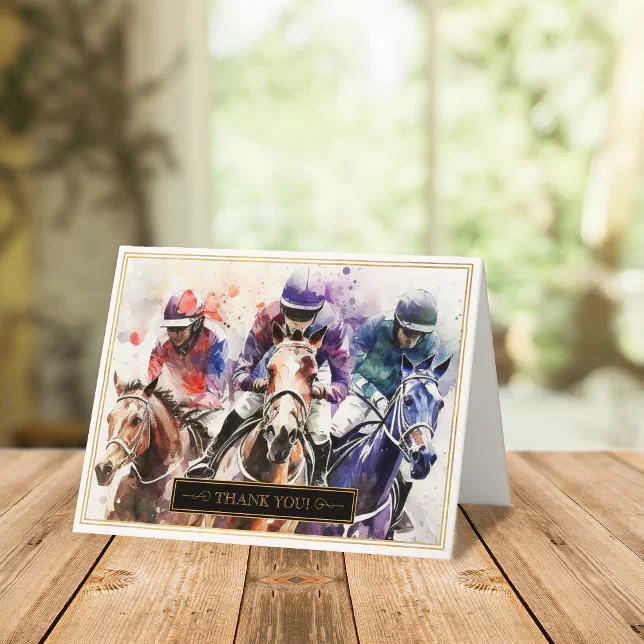 Elegant Race Horse Derby Folded Thank You Card | Zazzle