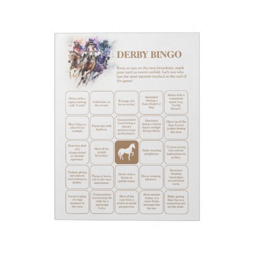 Elegant Race Horse Derby Party Bingo Notepad