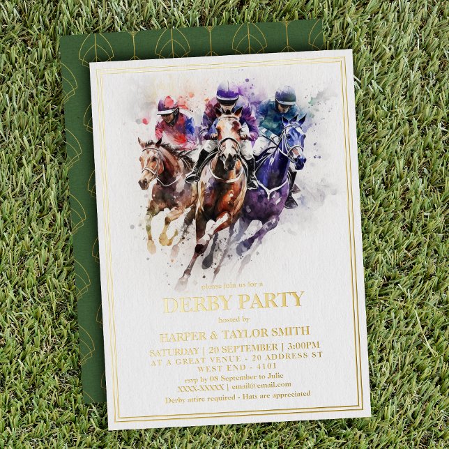 Elegant Race Horse Derby Party Equestrian Foil Invitation (Saddle up for a derby extravaganza with out fantastic derby invitation.)