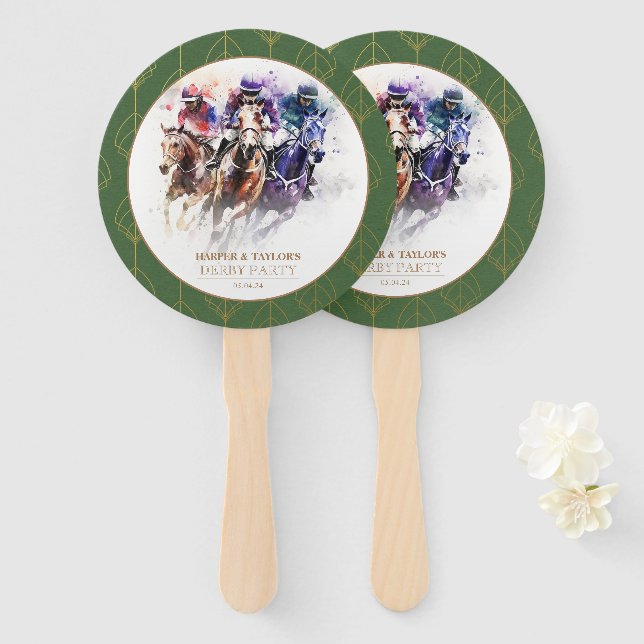 Elegant Race Horse Derby Party Equestrian Hand Fan (Front and Back)