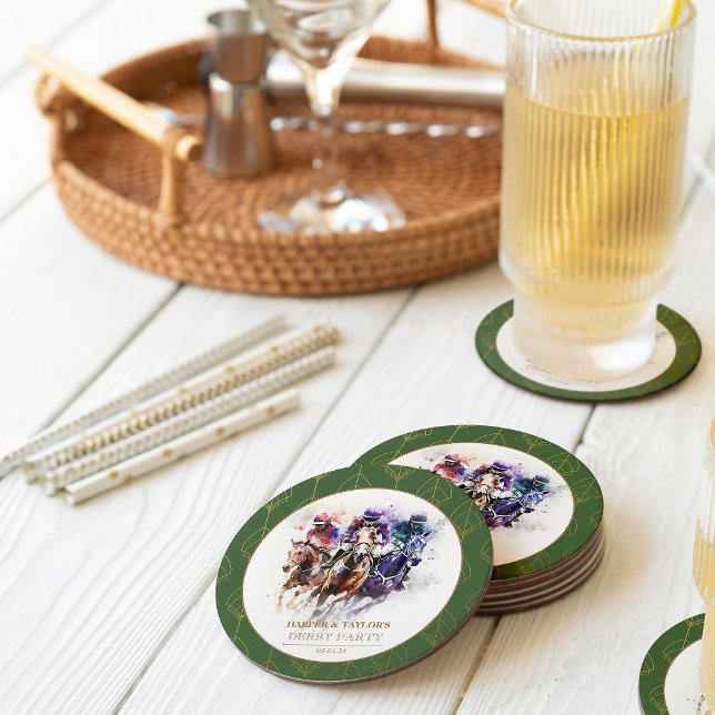 Elegant Race Horse Derby Party Equestrian Round Paper Coaster (Trackside Elegance: Derby-inspired Coasters for Every Toast!)