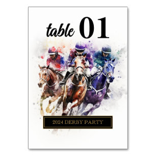 Elegant Race Horse Derby Party Equestrian Table Number