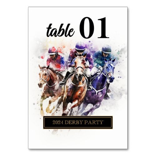 Elegant Race Horse Derby Party Equestrian Table Number