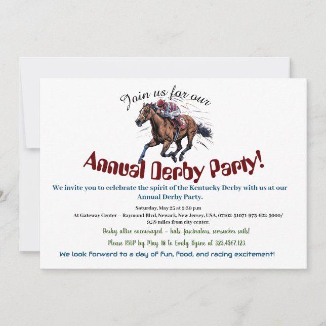 Elegant Race Horse Derby Party  Invitation (Front)