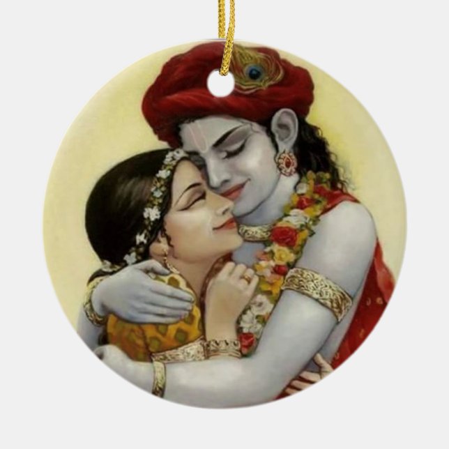 Elegant Radhey Krishna Love Ceramic Ornament (Front)