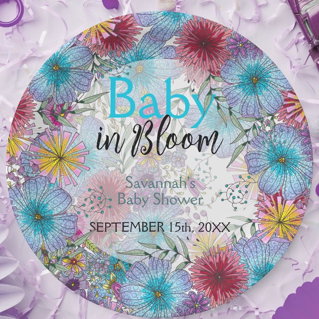 Elegant Radiant Bohemian Flowers Baby in Bloom  Paper Plates (Creator Uploaded)
