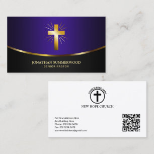 Elegant Radiant Gold Cross Evangelist Royal Purple Business Card