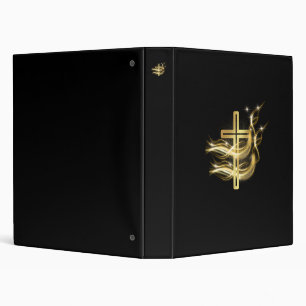 Elegant Radiant Golden Cross on Black Binder