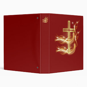Elegant Radiant Golden Cross on Deep Red Binder