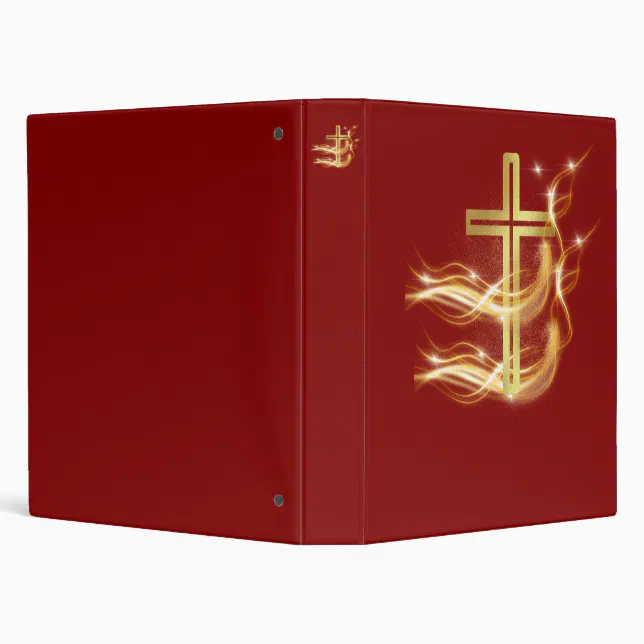 Elegant Radiant Golden Cross on Deep Red Binder | Zazzle