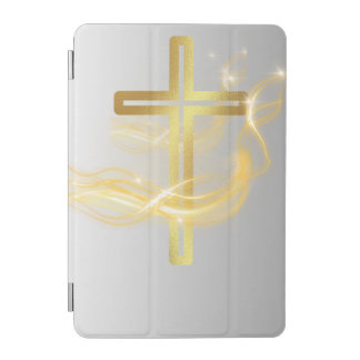 Elegant Radiant Golden Cross on Silver notebook iPad Mini Cover