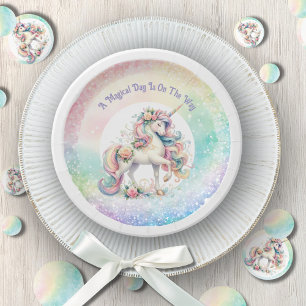 Elegant Radiant Pastel Rainbow Unicorn Theme Paper Plates