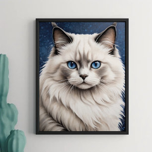 Elegant Ragdoll Cat Portrait Artwork Blue Eyes Poster
