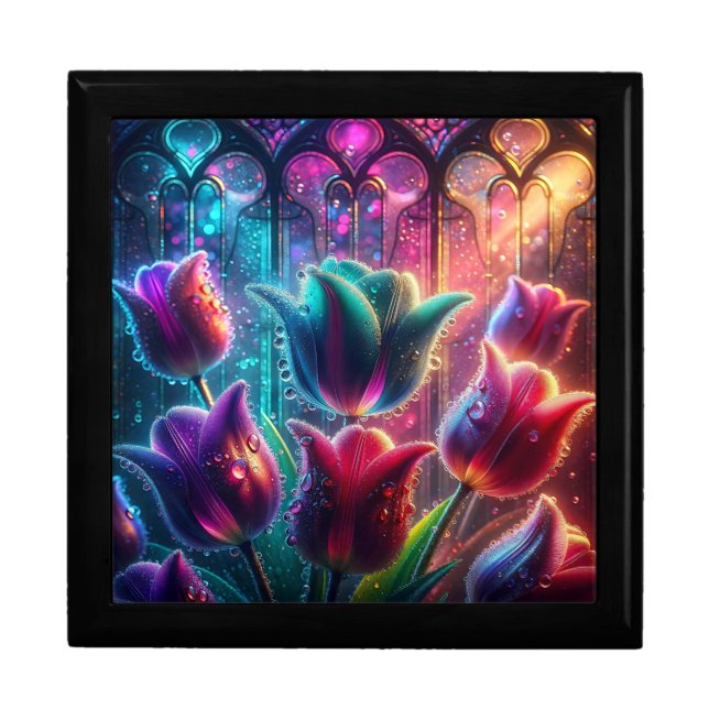 “Elegant Rain-Soaked Tulips in Cathedral Windows" Gift Box (Front)