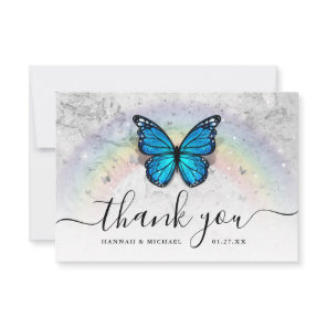 Elegant Rainbow and Blue Butterfly Wedding Thank You Card