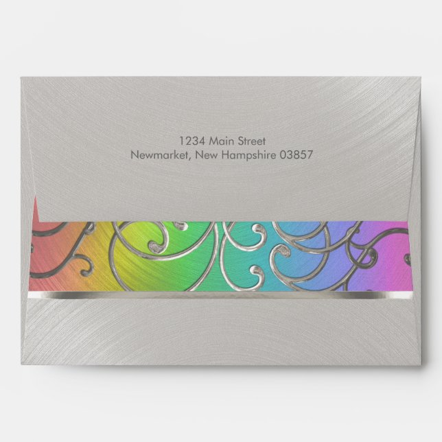 Elegant Rainbow and Silver Filigree Envelope (Back (Top Flap))