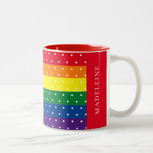 Elegant Rainbow and White Polka Dot Name  Two-Tone Two-Tone Coffee Mug