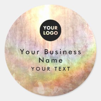 Elegant Rainbow Beige Tan Business Logo Classic Round Sticker by TabbyGun at Zazzle