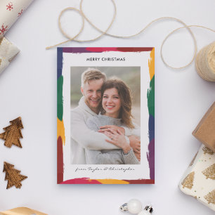 Elegant Rainbow Border Custom Message Photo Holiday Card