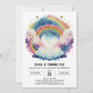 Elegant Rainbow Clouds Birthday Invitation