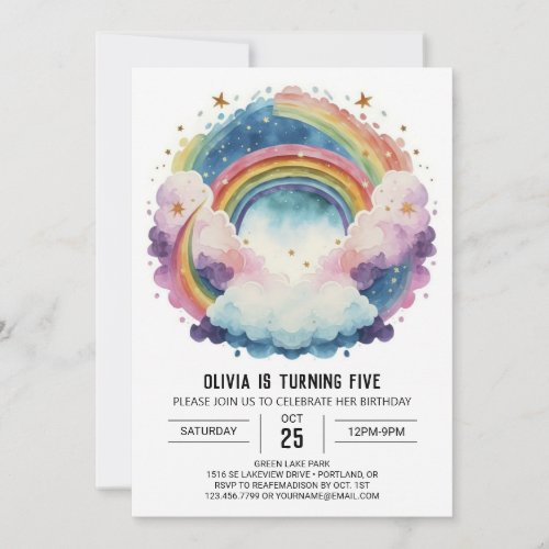  Elegant Rainbow Clouds Birthday Invitation