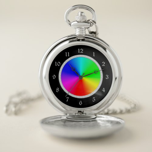 Elegant Rainbow Color Wheel Silver Pocket Watch