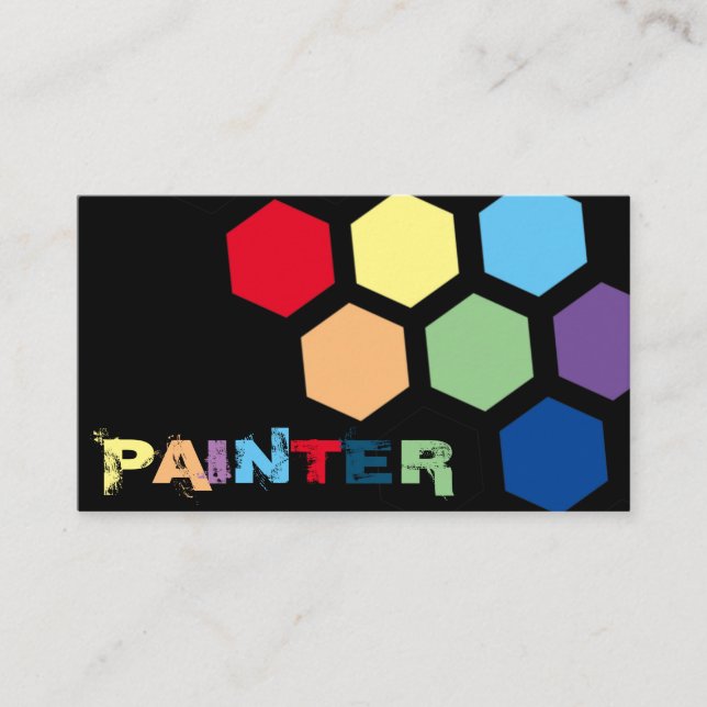 Elegant rainbow colored hexagonal shapes business card (Front)