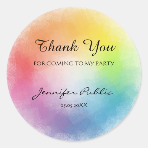 Elegant Rainbow Colors Template Thank You Text Classic Round Sticker
