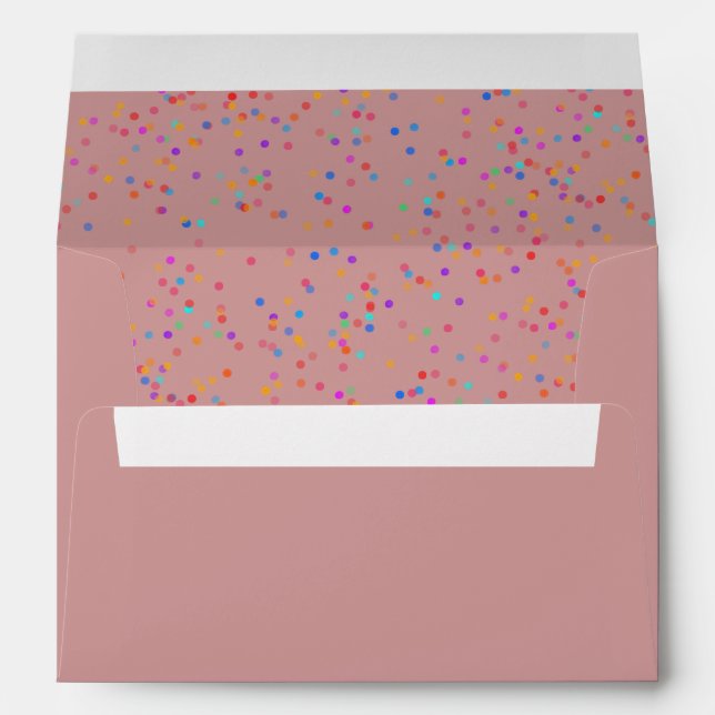 Elegant Rainbow Confetti Dusty Rose Return Address Envelope (Back (Bottom))