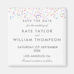 Elegant Rainbow Confetti Save The Date Magnet