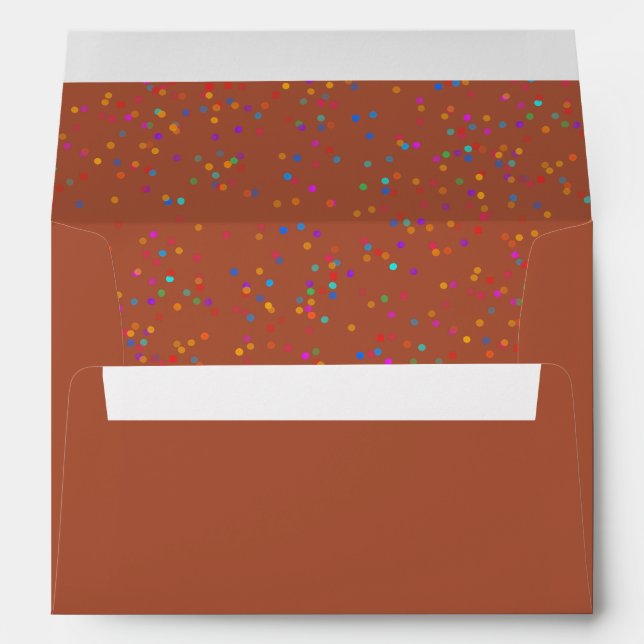 Elegant Rainbow Confetti Terracotta Return Address Envelope (Back (Bottom))