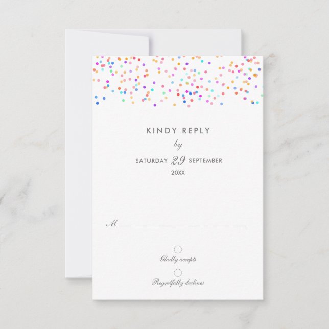 Elegant Rainbow Confetti Wedding RSVP Card (Front)