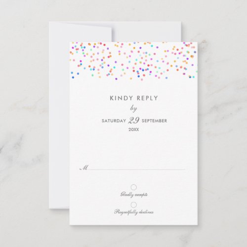Elegant Rainbow Confetti Wedding RSVP Card