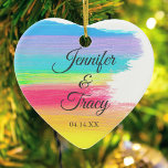 Elegant Rainbow Custom LGBT Couple Photo Christmas Ceramic Ornament<br><div class="desc">Beautiful rainbow heart shaped Christmas ornament with pretty,  artistic paint strokes full of bright color. This colorful newlywed gift is customized with your couple photo on the back. An elegant LGBTQ wedding keepsake with your photograph on the other side.</div>