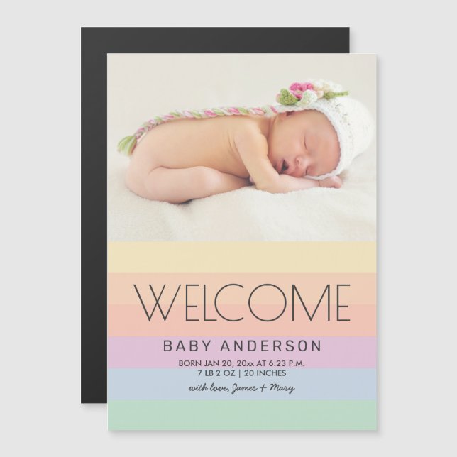 Elegant Rainbow Cute Baby Photo Birth Announcement (Front/Back)