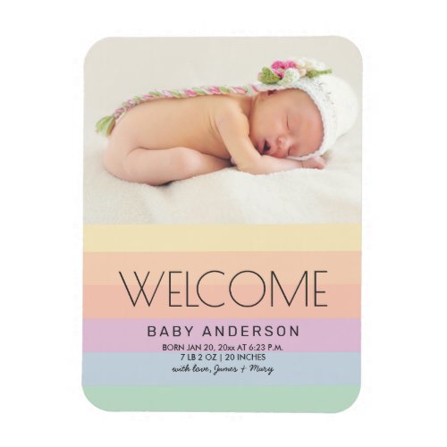 Elegant Rainbow Cute Baby Photo Birth Announcement Magnet
