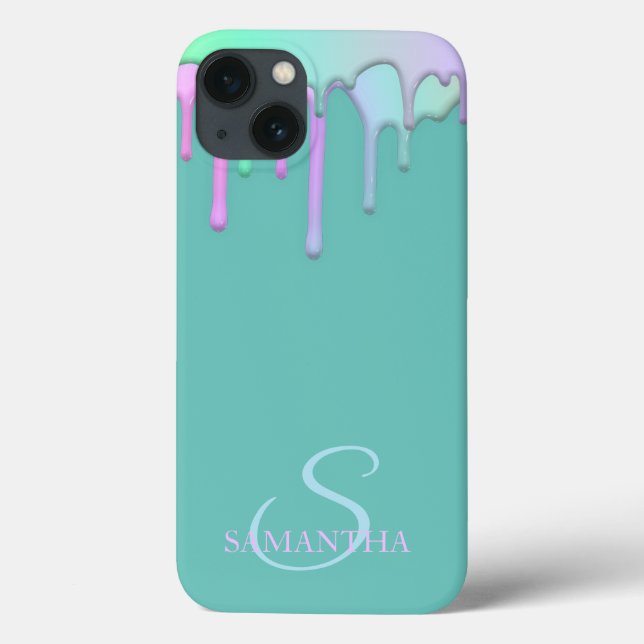 Elegant Rainbow Drips Mint Green Case-Mate iPhone Case (Back)