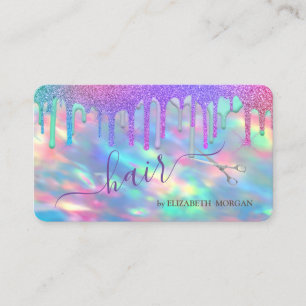 Elegant Rainbow Drips Scissors Holographic Opal Business Card