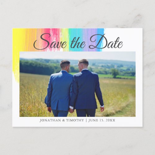 Elegant Rainbow Engagement Photo Save The Date Postcard