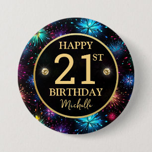 Elegant Rainbow Fireworks 21st birthday Button