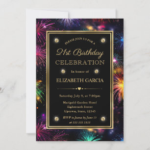 Elegant Rainbow Fireworks Frame 21st Birthday Invitation