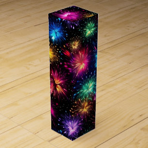 Elegant Rainbow Fireworks on Black Background Wine Box