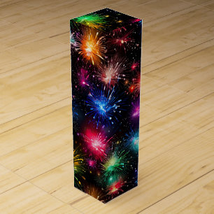 Elegant Rainbow Fireworks on Black Background Wine Box