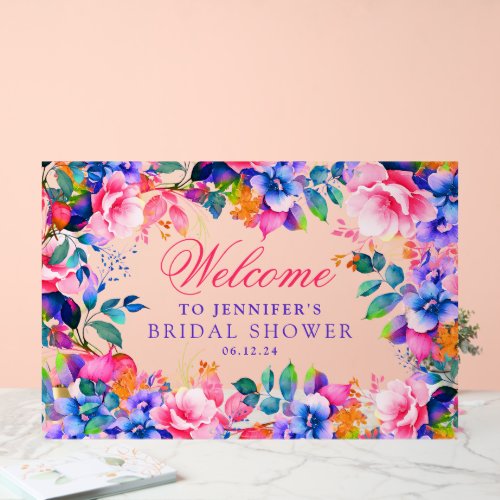 Elegant Rainbow Floral Bridal Shower Welcome  Acrylic Sign