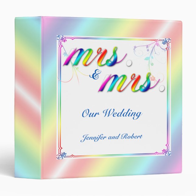 Elegant Rainbow Floral Gay Wedding Binder (Front/Spine)