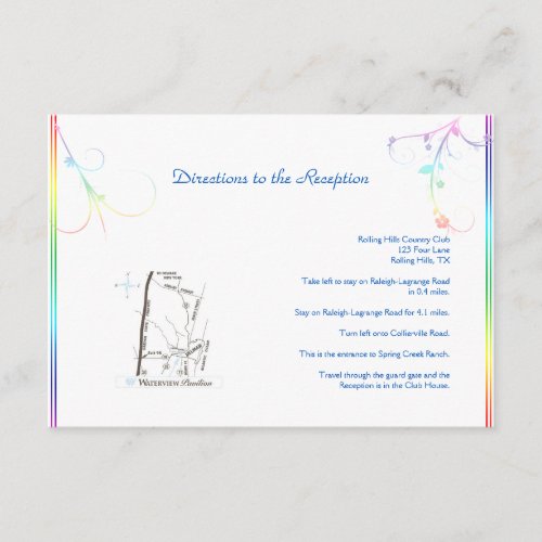 Elegant Rainbow Floral Gay Wedding Directions Enclosure Card