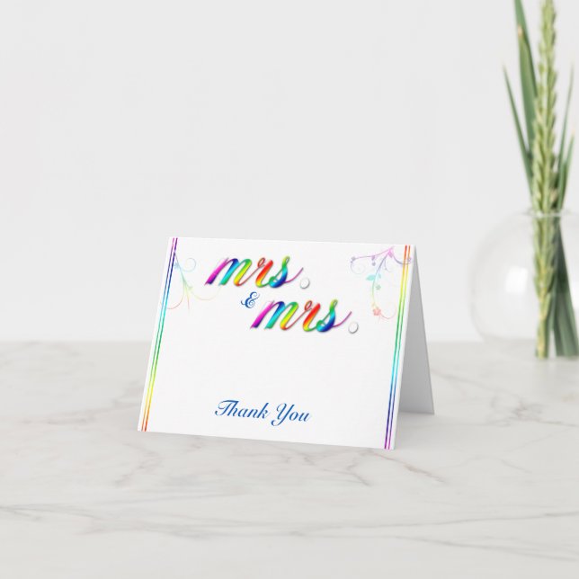 Elegant Rainbow Floral Gay Wedding Thank You Card (Front)