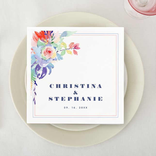 Elegant Rainbow Floral LGBTQ Wedding Napkins (Creator Uploaded)