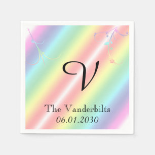 Elegant Rainbow Floral Monogram Wedding Napkins